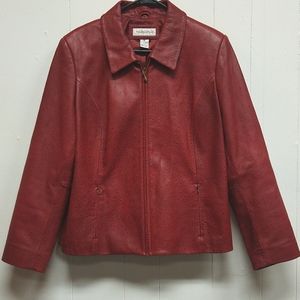 Preston & York Genuine Lamb Skin Red Moto Jacket Size XL Ostrich Leather Print